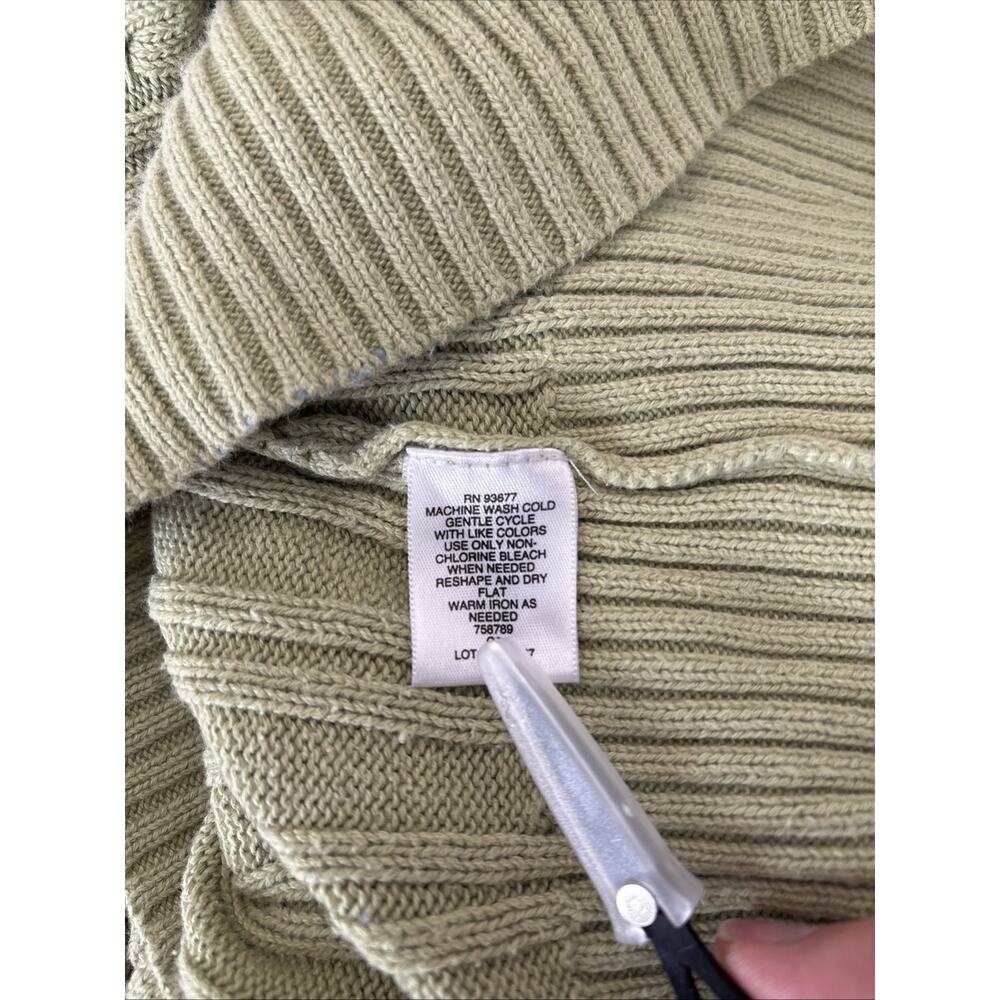 Liz Claiborne Cable Knit 100% Cotton Sweater Sage M Butter Mom Shawl Collar - Picture 8 of 12